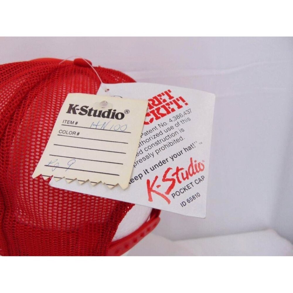 Vintage 80s K Studio Pocket Cap Trucker Hat Pilot Red Snapback Mesh Foam NOS New - Picture 9 of 13